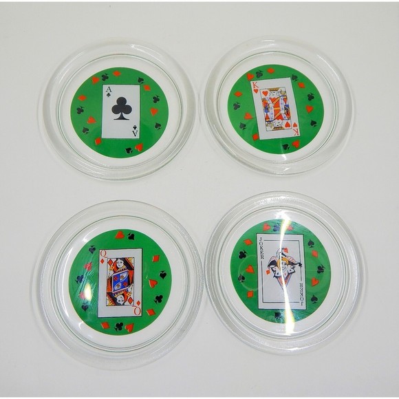 Playing Card Glass Coasters Suits Luminarc France Joker King Queen Ace Set of 4 - Picture 1 of 9